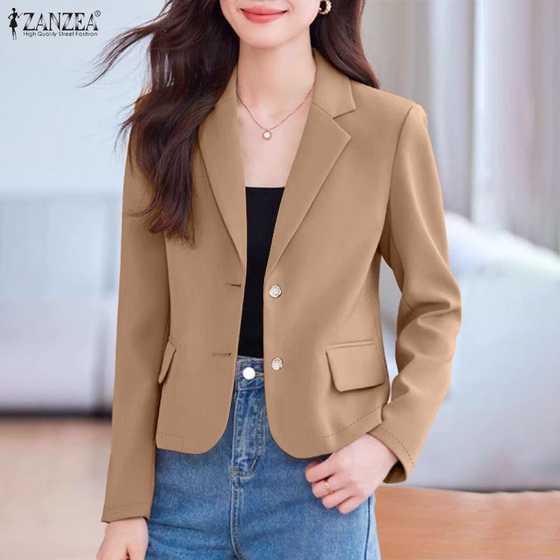 ZANZEA Женский повседневный кардиган-блейзер тонкий с отложным воротником, свободного кроя, с длинными рукавами