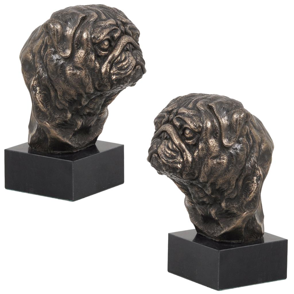 Mops, Pug, Carlin - Statuetka Psa, Popiersie Na Kamiennej Podstawie, Rzeźba, Trofeum Na Wystawę Psów Marki Art-Dog