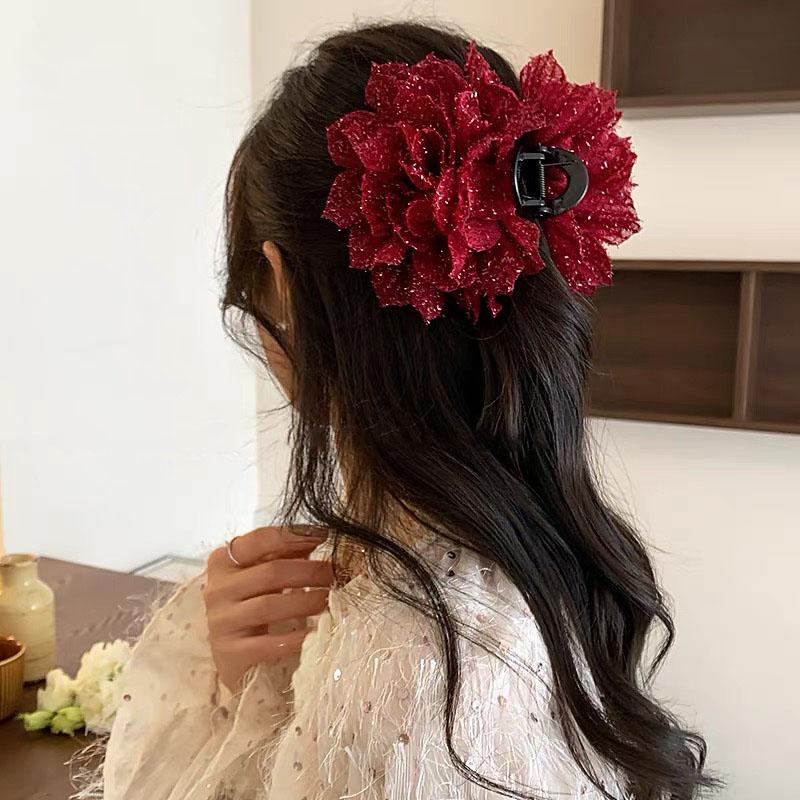 Элегантный большой цветок коготь клип корейская мода сверкающая акула заколки для волос заколки для девочек заколка для волос головной убор для вечеринки женские аксессуары для волос