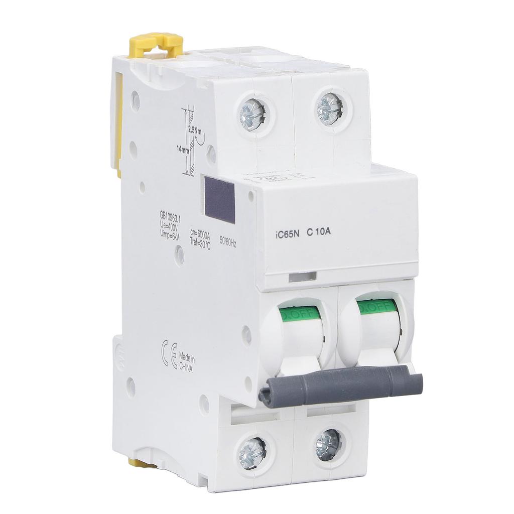 Миниатюрный автоматический выключатель 2P остаточного тока изолятор DIN рейка 400 В 10A IC65N C10A