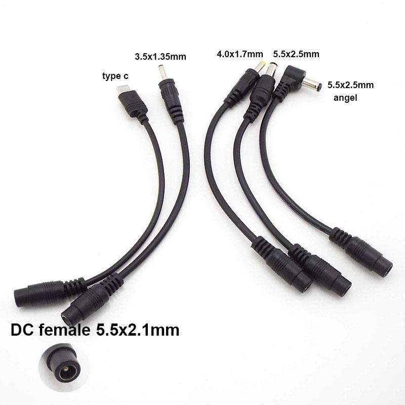 5.5x2.1mm DC Female To 5.5 3.5 4.0 Male Connector 5.5 2.1 5.5x2.5 3.5x1.35mm 4.0x1.7mm Type C Cable Cord Converter Extend Plug