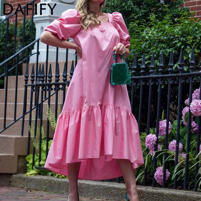 Женская мода весна осень однотонный принт с коротким рукавом и квадратным воротником повседневные платья