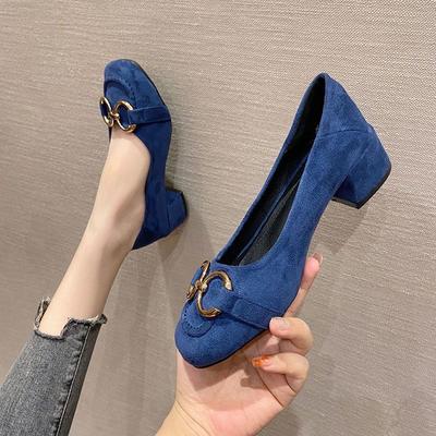 2025 Весна Осень Обувь Женские Каблуки Модный Бренд Элегантные Дамские Средний Каблук 4 см Черный Синий Плюс Размер 42