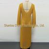European-American V-Neck Hollow Texture Long-Sleeve Beach Dress