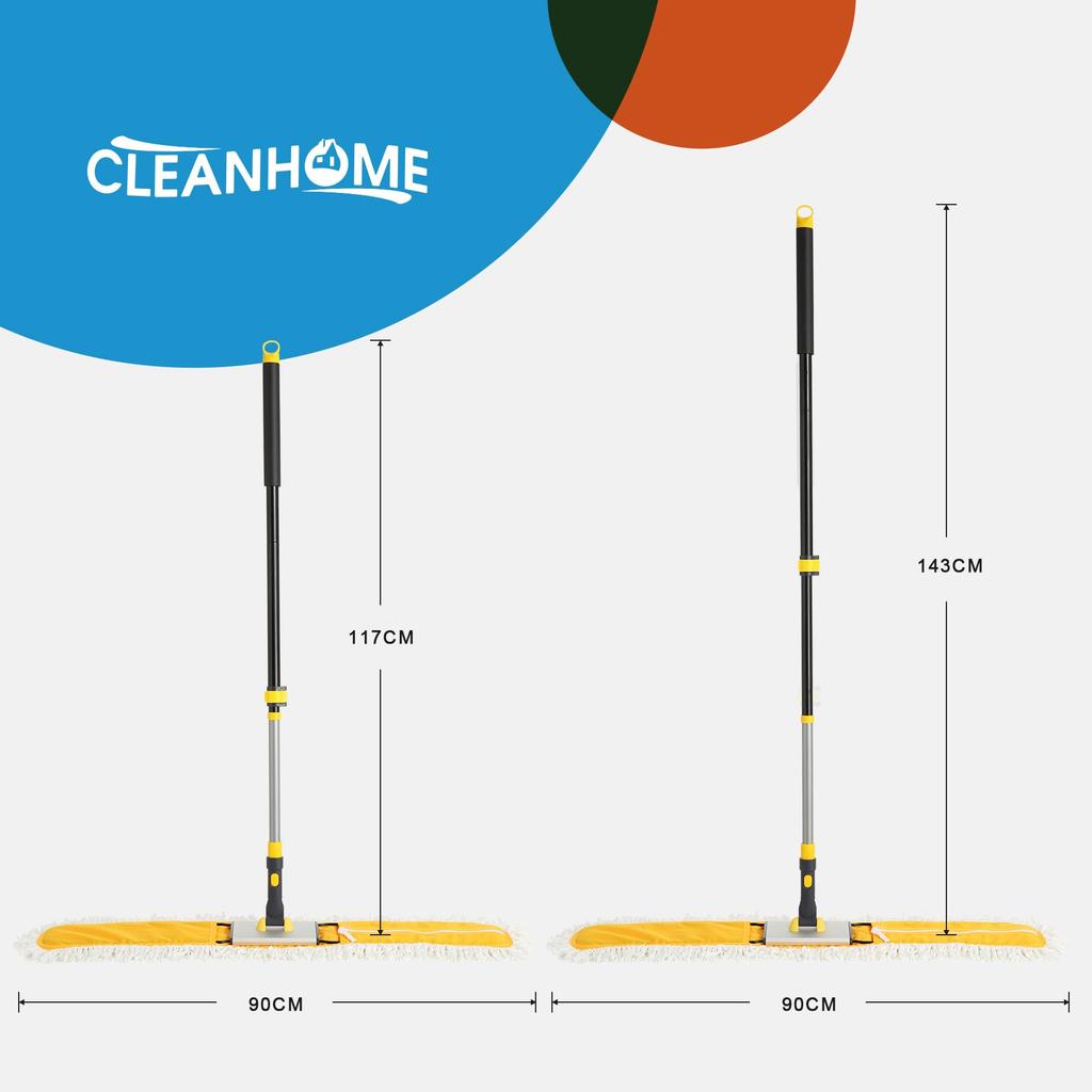 Cleanhome Commercial 90cm for Wet and Dry Dust and a Wide Range of Flooring and Gym Includes Two Replacement Microfiber Extends from 117cm To 143cm