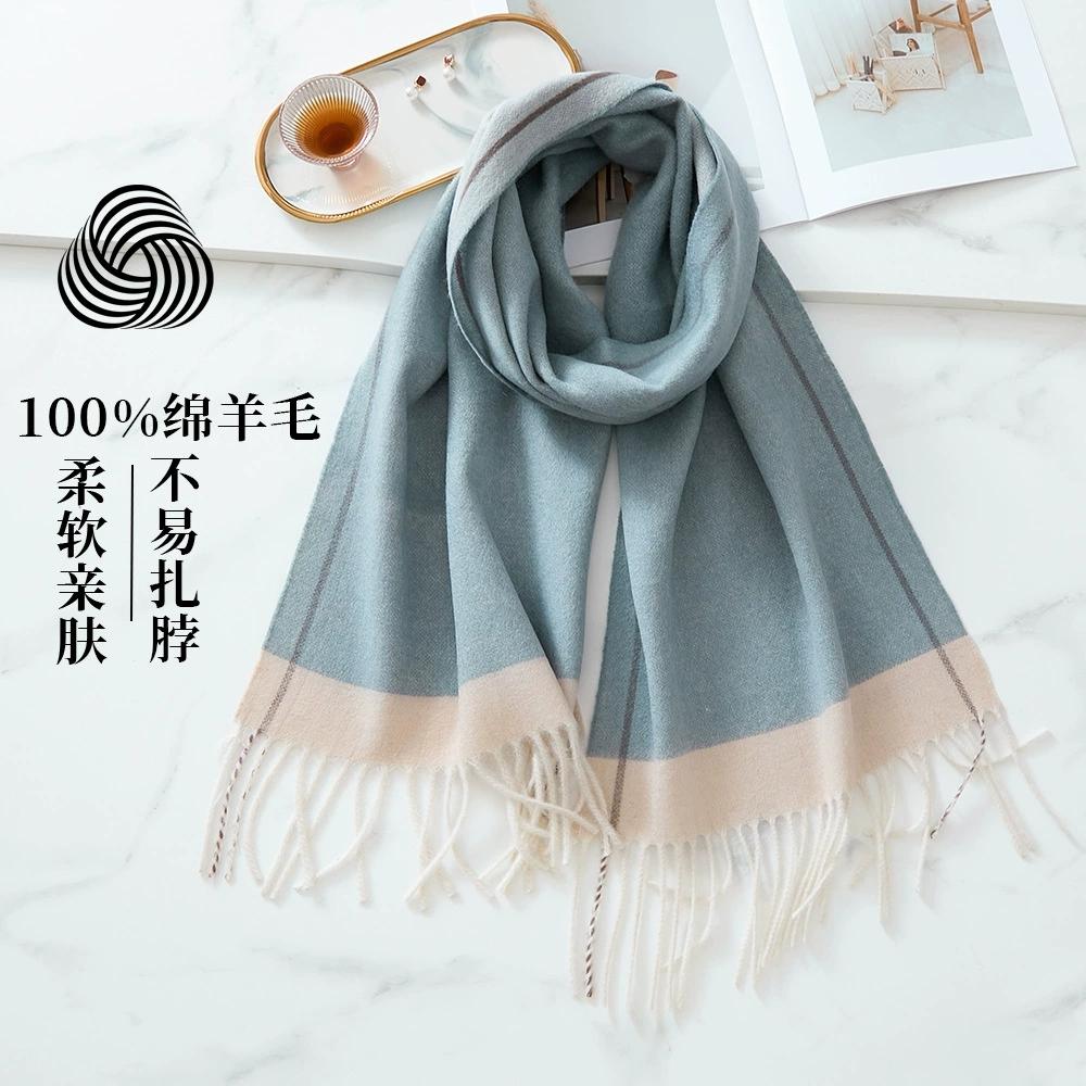 Женский шарф 100% шерсть Осень Зима Винтажный Преппи Стиль Унисекс Двусторонний Шарф-палантин Женский Мужской