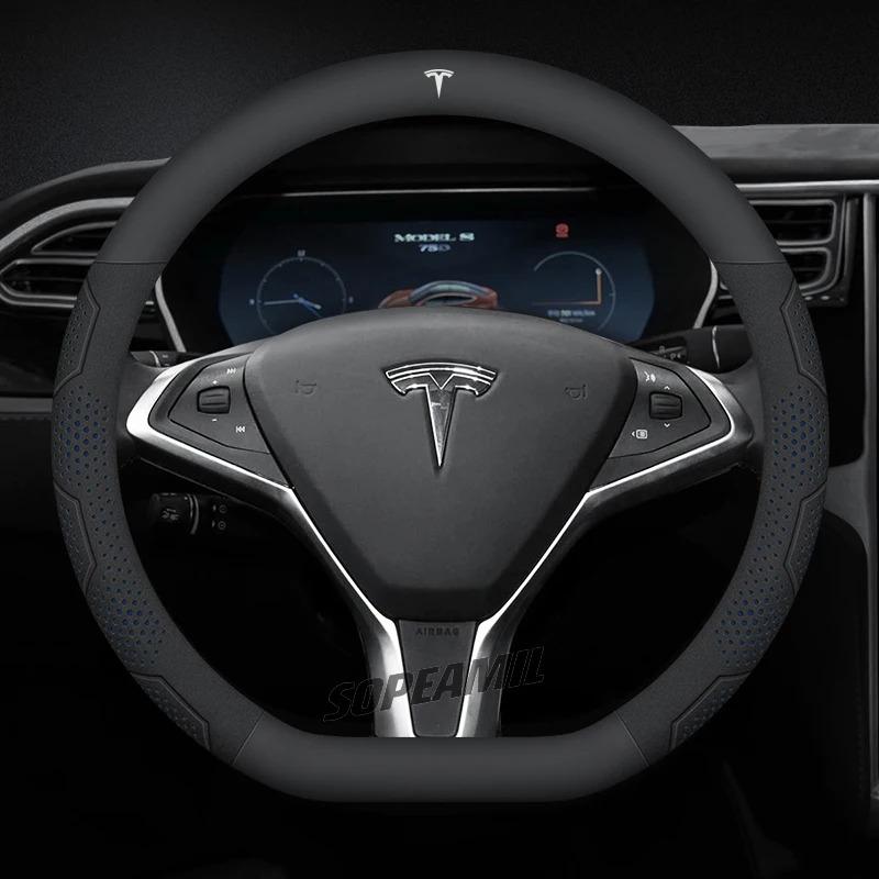 TDMC1 Для Tesla Roadster Model 3 Model Y Model S Model X Автомобильная Кожаная Углепластиковая Противоскользящая Защитная Накладка на Руль Аксессуары