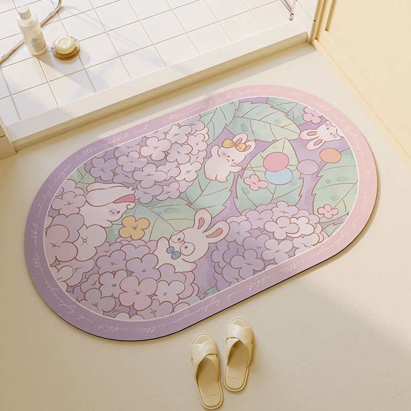Cute Cartoon Animal Diatom Mud Bathroom Non-Slip Floor Mat Toilet Water Absorption Quick Drying Dirt-Resistant Easy Care Wear-Resistant Floor Mat
