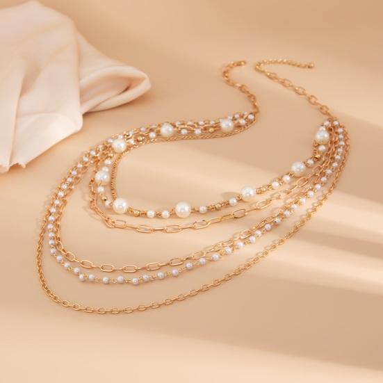 Женское ожерелье, многослойная искусственная жемчужина, декорированная полой цепочкой, регулируемая длина, индивидуальный стиль, клубная вечеринка, шея, ювелирные изделия