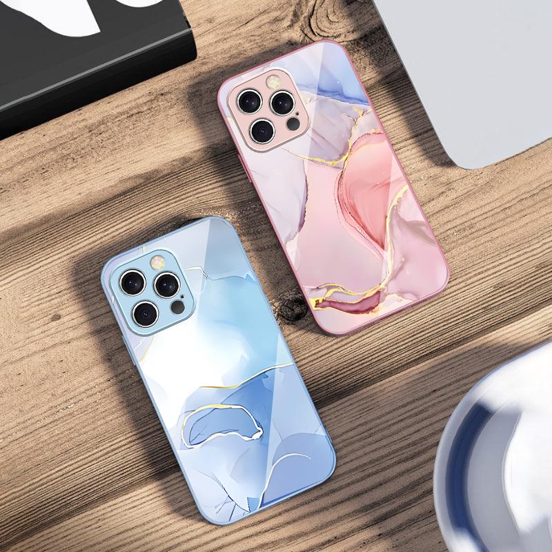 Розовый Мраморный Узор Черный Для IPhone 16 Pro Max 15 Pro 14 13 12 Mini 11 XS M ax XR 7 8 Plu SE 2022 Чехол для Телефона из Закаленного Стекла
