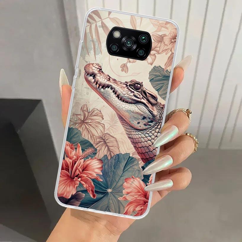 Crocodile Animal Phone Case for Xiaomi Poco X7 X6 X5 X4 X3 Nfc F7 Ultra F6 F5 Pro F4 GT F3 M6 M5S M4 M3 Soft Print Shell Poco X7