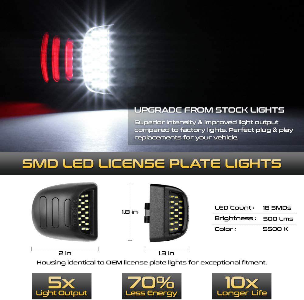 2-светодиодные фонари номерного знака, Красный/Белый, Для Chevrolet Tahoe 01-14, Cadillac, GMC