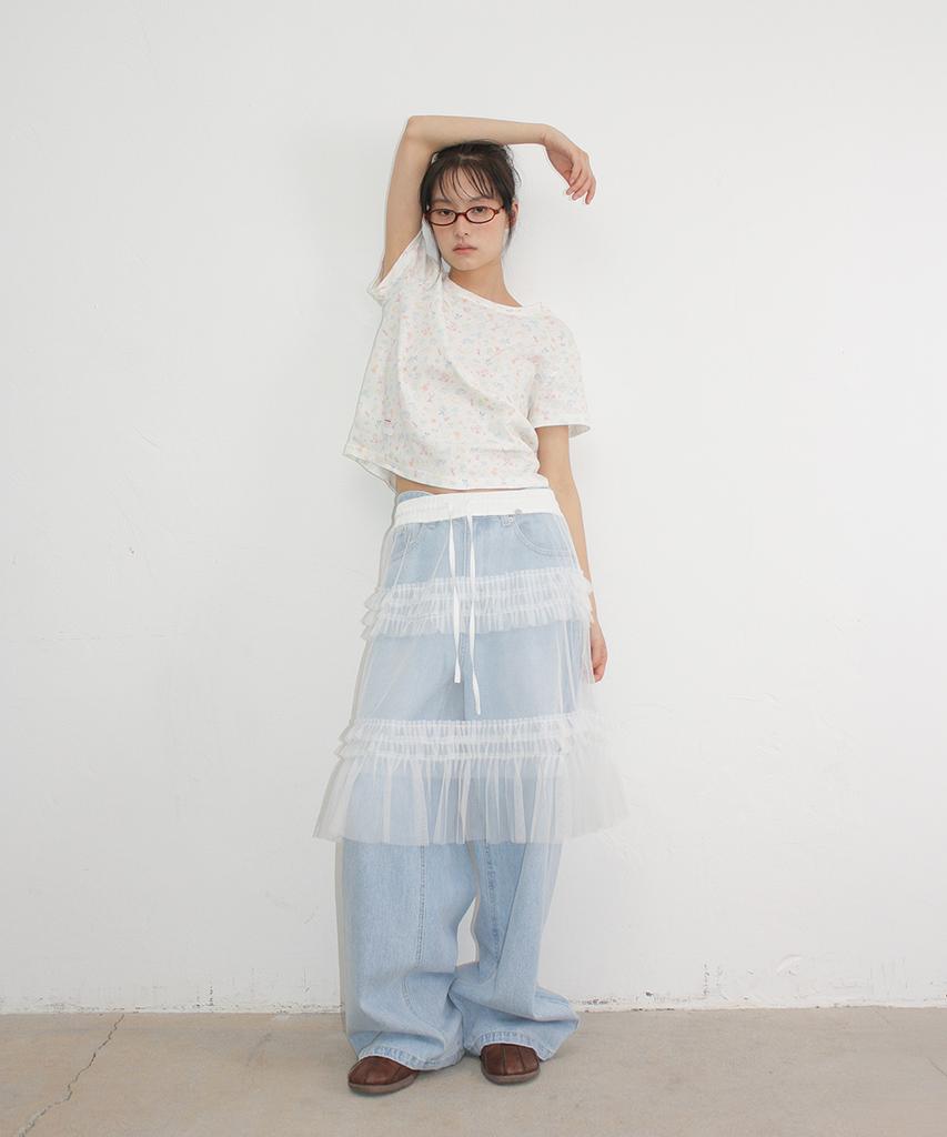 Ronron Sheer Tiered Frill Layered Skirt White