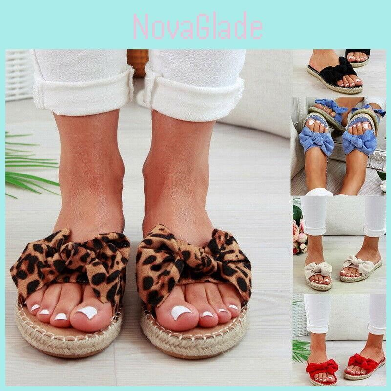 Comfortable Women Slip On Sandals Bow Flat Mule Espadrille Shoes For Summer