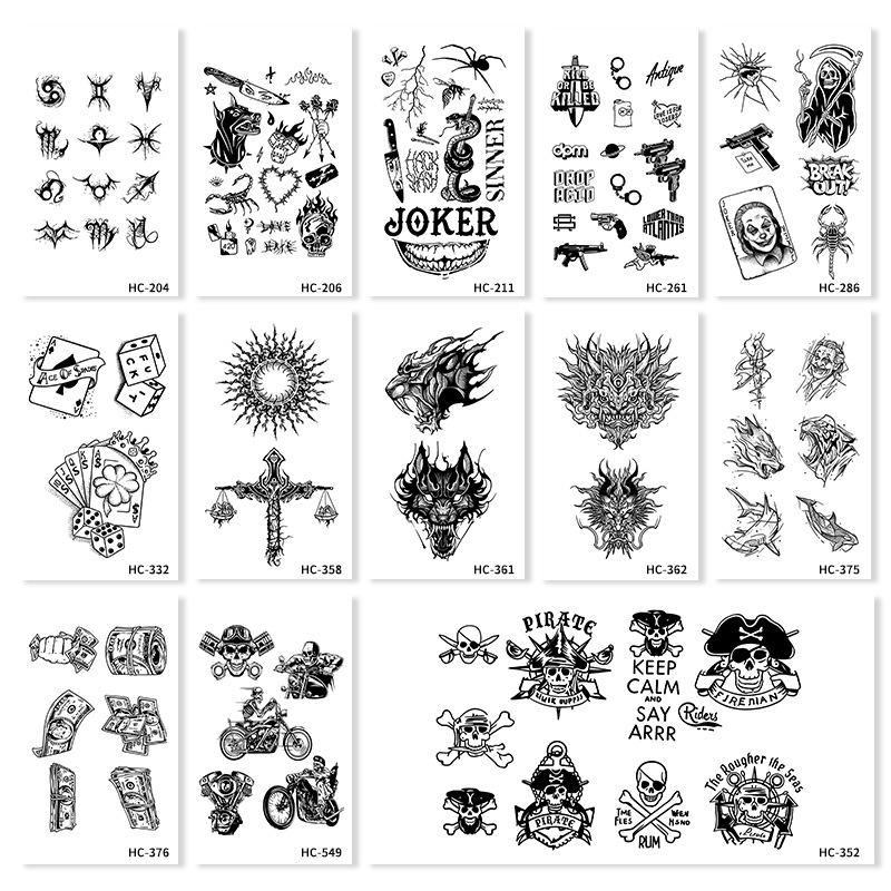 Juice Dark Series Waterproof Tattoo Stickers for Men - Cool Uzi Clown Design for Fingers, Arms, and Hands