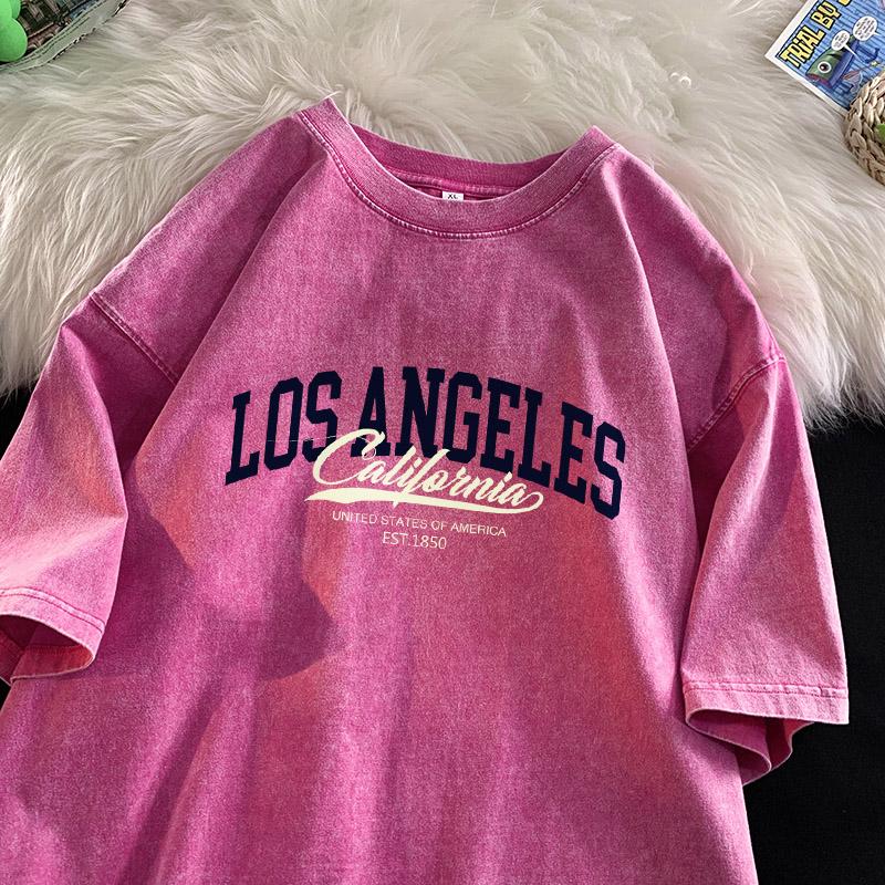 Калифорния Основана в 1850 году Лос-Анджелес Футболка Мужская Мода Уличная Футболка Хлопок Ретро Выстиранная Короткий Рукав Футболки с Круглым Вырезом Мужские