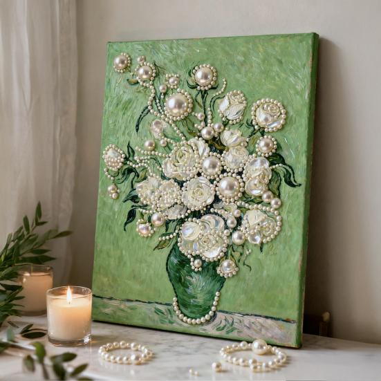 Набор для рисования жемчугом DIY Легкое интуитивное творчество Рисование цветочного узора на холсте с предварительной печатью Стартовый набор 5D-искусства жемчугом
