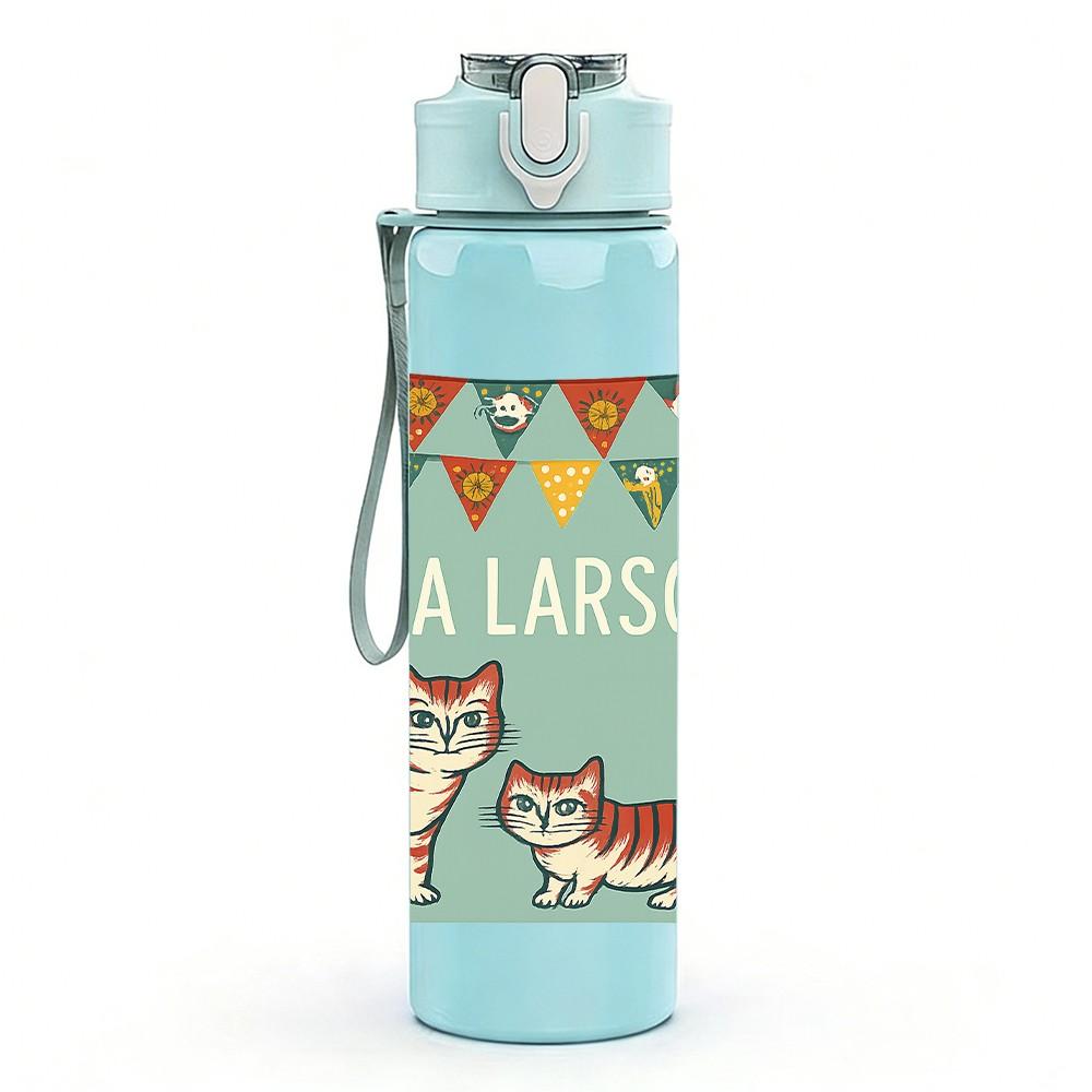 1PC Lisa Larson Cat Banner Print 750ml Color Plastic Sports Water Bottle Leakproof Flip Straw Lid For Sports Office Home Use
