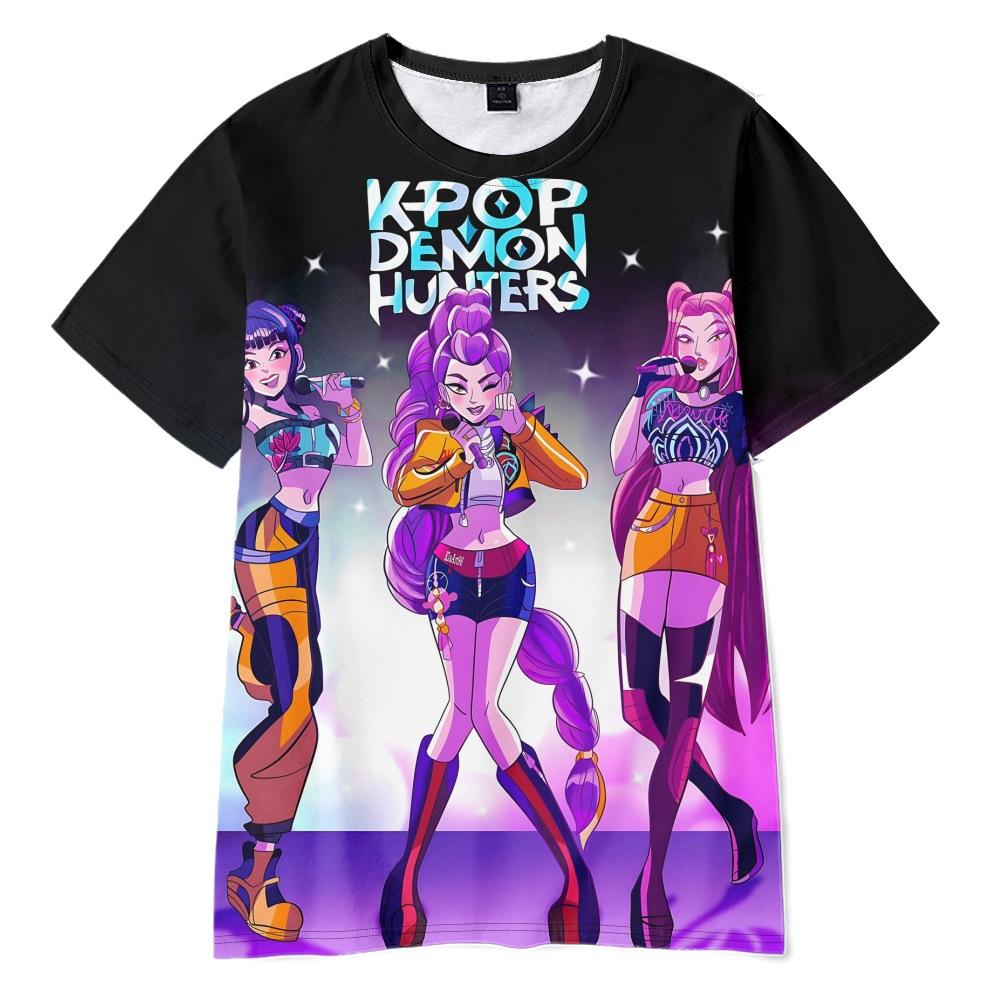 3D Футболка с коротким рукавом с принтом из нового фильма K-POP Девушки-охотницы на демонов Летняя для взрослых и детей