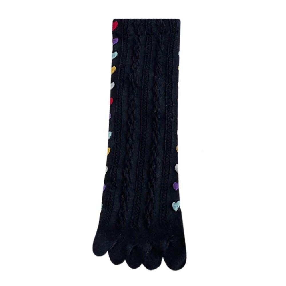 Хлопковые носки с пятью пальцами, вышитые сердцами, носки средней длины, повседневные, весна