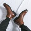 Men Brogues Boots Motorcycle Casual Ankle Boots Wingtip Dress Formal High Top Black Leather Boots Over Sized