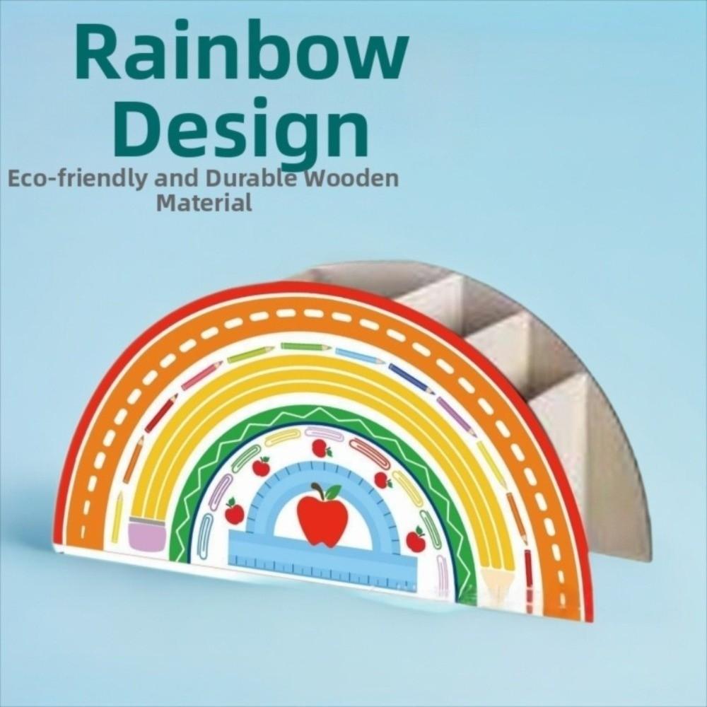 Geometric Shape Rainbow Pencil Holder 5 Slots Desk Organizer Makeup Brush Holder BEST TEACHER