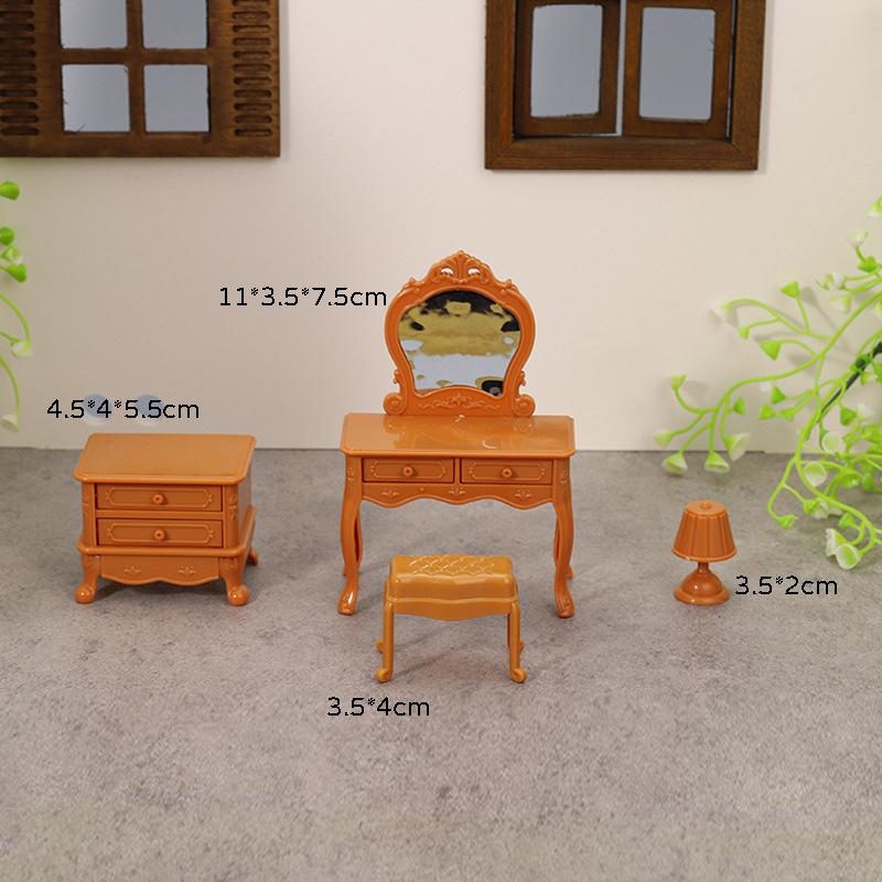 1:12 Dollhouse Miniature Dressing Table W/Mirror Bedside Table Chair Make-Up Table Home Decor Toy Doll House Accessories