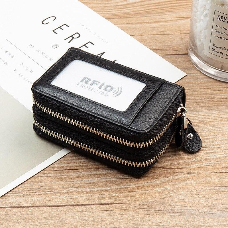RFID-блокировка модный женский держатель для карт из натуральной кожи с двойной молнией большой емкости женский кошелек-кошелек