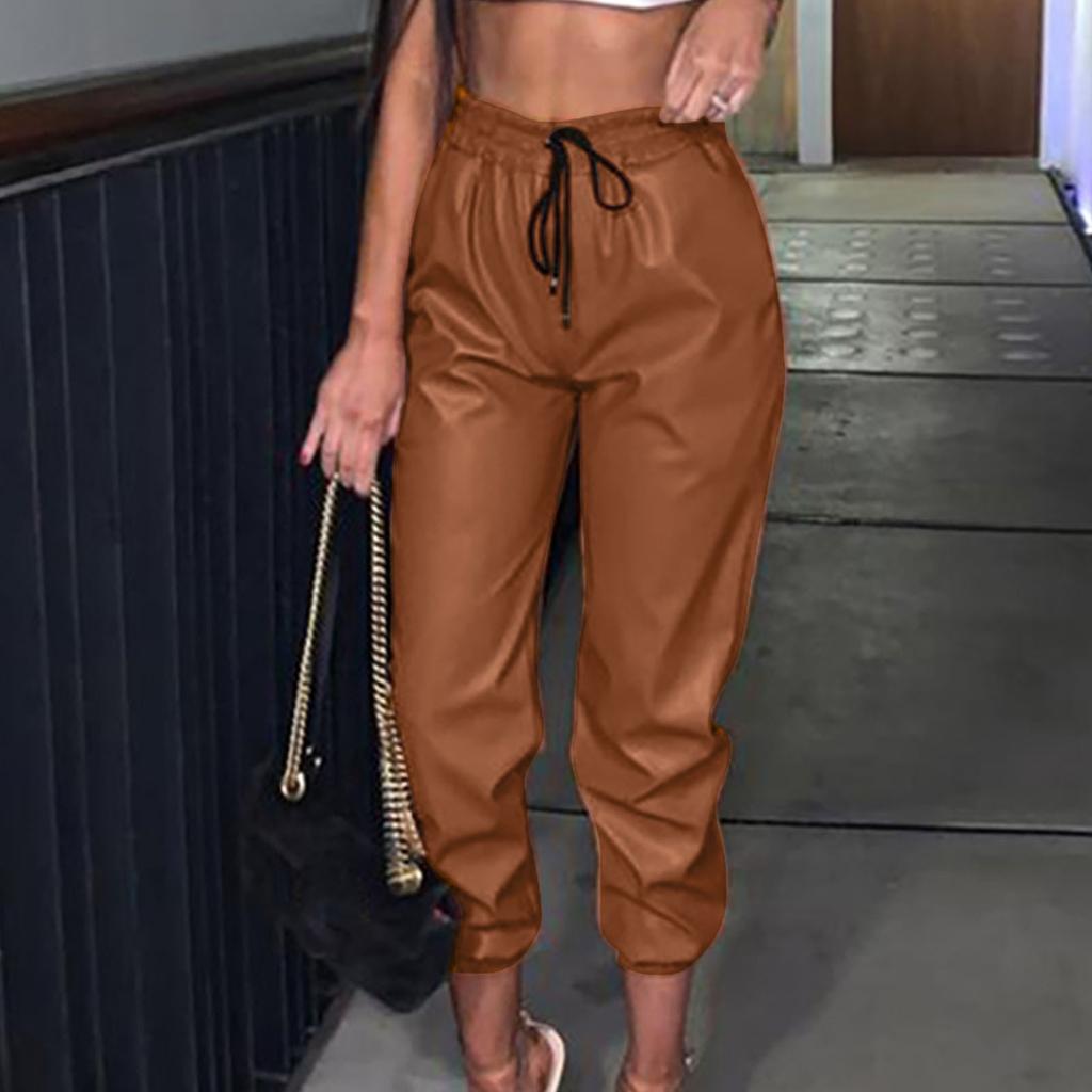 Женские повседневные брюки Harlan Ninth из твердой кожи с тонким шнурком и высокой талией