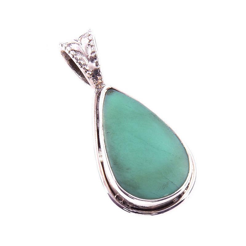 Natural Chrysoprase Gemstone 925 Solid Sterling Silver Jewelry Pendant 1'' F1B37