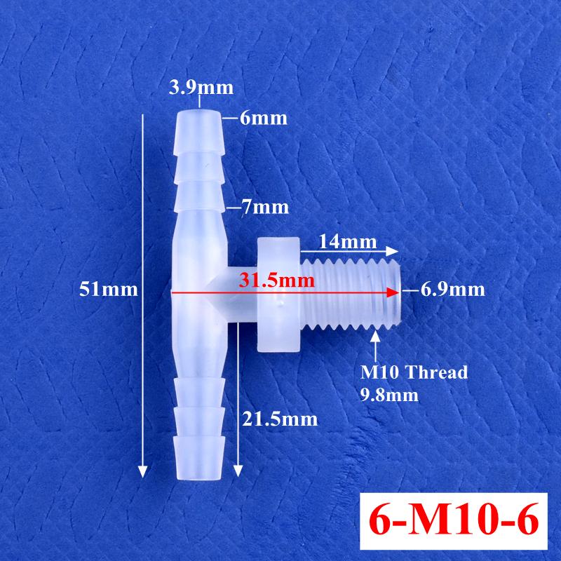 10Pcs/lot M6~M12 Male Thread Tee Connector 2~10mm 3-Ways Connectors Aquarium Tank Hose Pagoda Joints Air Pump Adapter Garden Water Pipe Joint