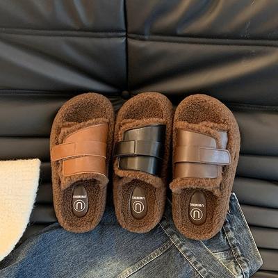 Французские коричневые туфли Boken премиум-класса на липучках, женская одежда, осенне-зимние, из овечьей шерсти, повседневные пушистые тапочки