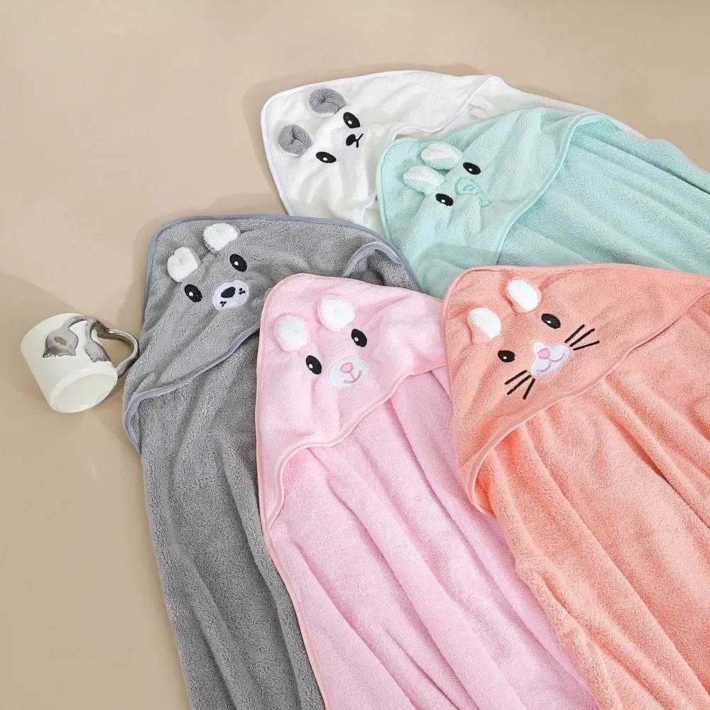 Cartoon Baby Bath Towels Warm Coral Velvet Hooded Towel Soft Absorbent Blanket Cute Baby Bathrobe Newborn Girl Boy Wrap Blanket