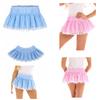 Unisex Men Women Schoolgirls Cocktail Party Clubwear Sexy Skirts Short Skirt with Lace Hem Pleated Gingham A-line Mini Skirt