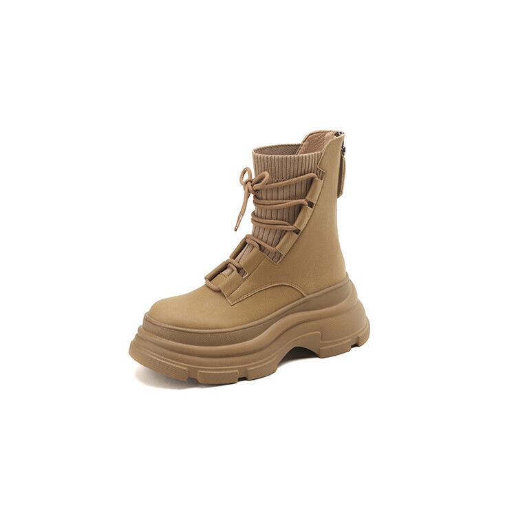 Новые ботинки Martin на толстой подошве для невысоких женщин, короткие ботинки из натуральной мягкой кожи, увеличивающие рост, на платформе, трикотажные модные ботинки