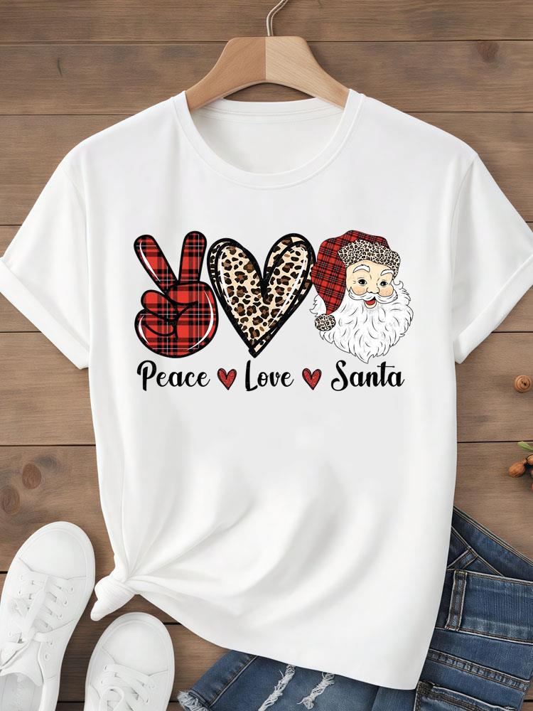 (Asian Size) Tee Top Festival Merry Christmas Leopard Love Happy New Year Holiday Women Print Lady Short Sleeve Fashion Graphic T-shirts