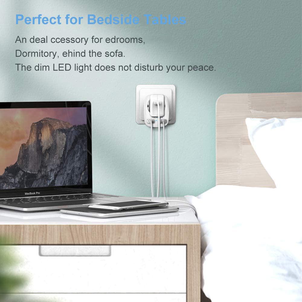 Tessan Удлинитель с вилкой европейского стандарта, розетками переменного тока 1/4 и USB-портами для зарядки, адаптером для нескольких настенных розеток для домашнего офиса