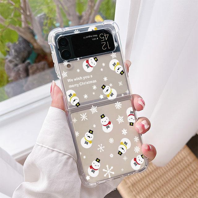 Роскошный чехол для Samsung Galaxy Z Flip 3 4 5G Funda Z Flip3 прозрачный ПК жесткий противоударный чехол для телефона с милой мультяшной куклой Рождество