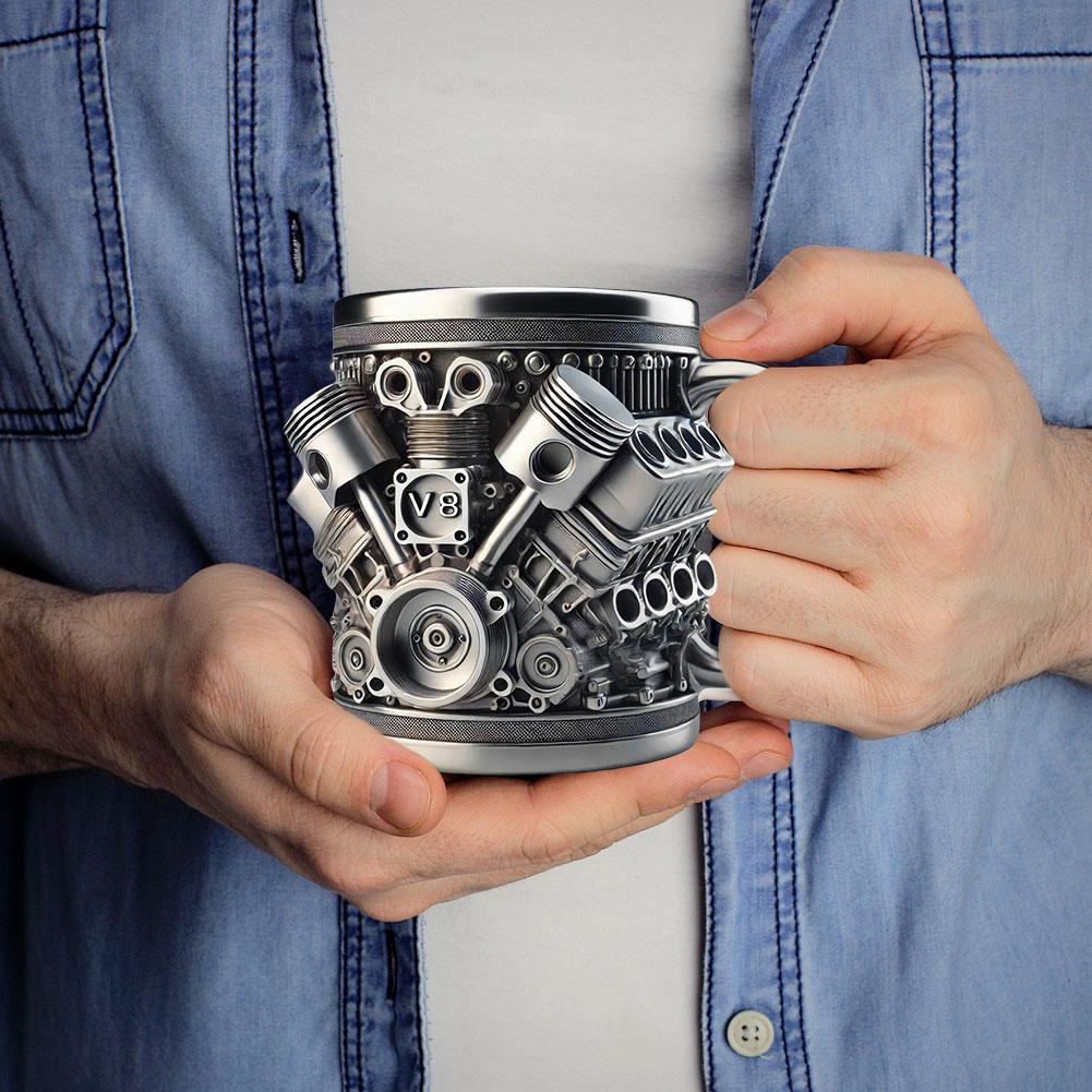 Engines Stainless Steel Cup Handmade Engines Coffee Cup For Car Enthusiasts Capacity Tea Mug For Home Or Office Unique 3D
