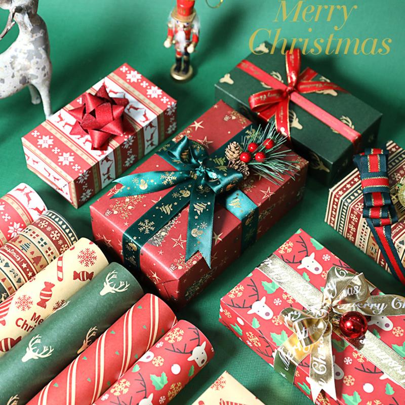 100Cm×70Cm Christmas Wrapping Paper Christmas Eve Gift Box Decoration Paper Children'S Christmas Vintage Kraft Paper