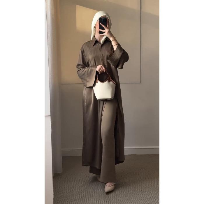 Женская весенняя модная полосатая однобортная рубашка-платье в арабском стиле Дубая, Турция, Ближний Восток