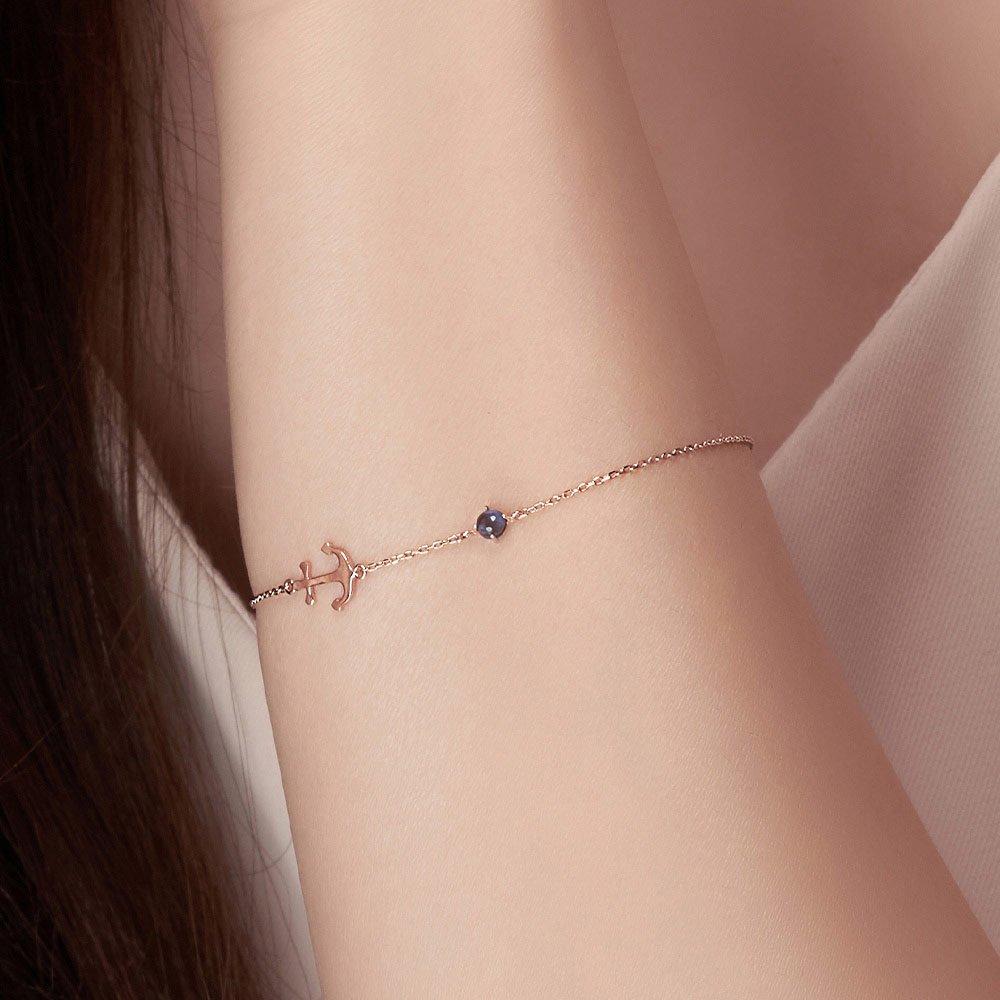 14K Gold Bracelet Chain Blue Cubic Anchor