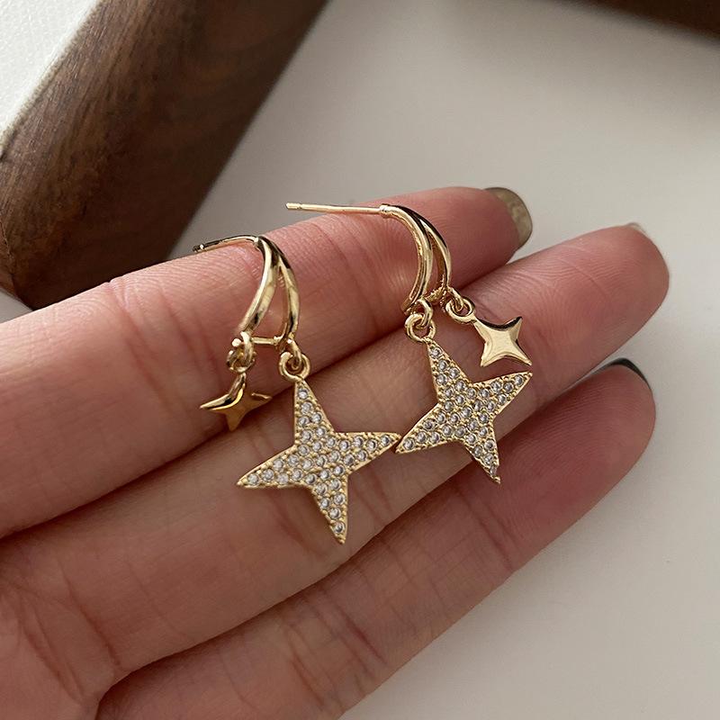 Starlight Stud Earrings with Diamonds, Exquisite Long Tassel Cross Earrings, Simple Niche High-end Earrings