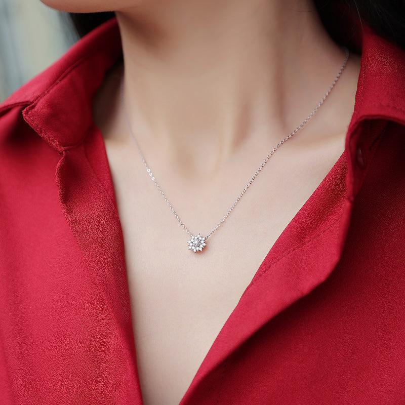 Bague Ringen Серебряный комплект S925 с подвеской из муассанита 1 карат на тему подсолнуха, модное ожерелье Алиса