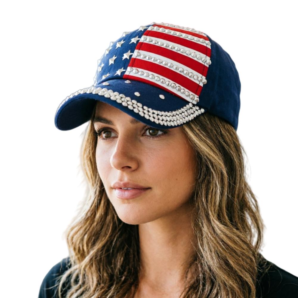 Унисекс Бейсболка Флаг США Алмазные заклепки Регулируемая Snapback Модная Кепка Gorras
