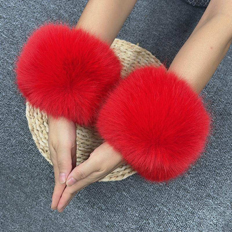 Женские митенки из искусственного кроличьего и лисьего меха с плотными манжетами