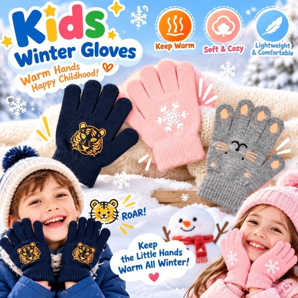 Cartoon Print Children Winter Warm Gloves Full Finger Thermal Gloves Outdoor Play