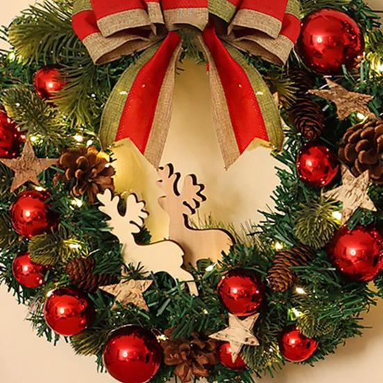 Christmas Wreath for Front Door Artificial Green Pine Needles Teardrop Swag Christmas Garland Decoration with Balls Bows Holiday Decor