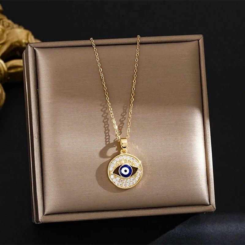 1 шт. Роскошный медный кулон Глаз Дьявола Ветра, цепочка из титановой стали, позолоченное колье, модные аксессуары