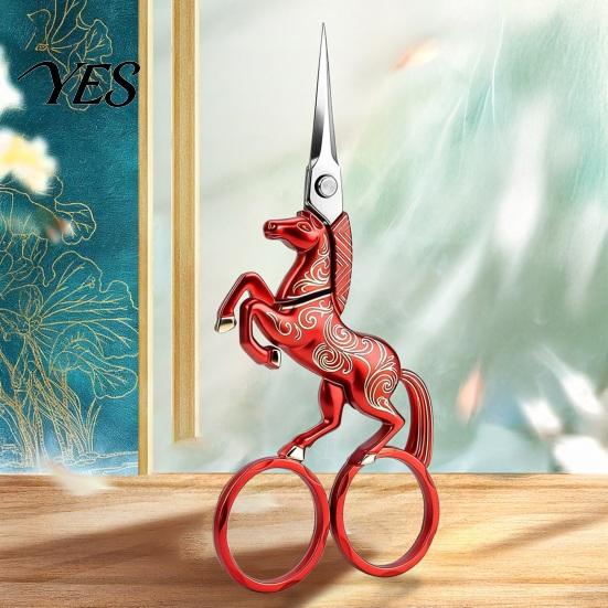 Decorative Craft Scissors Retro Style Scissors, Double-Ring Horse-Shaped Handle Stainless Steel Sharp Lightweight Tailor Pointed Blade for Tailoring